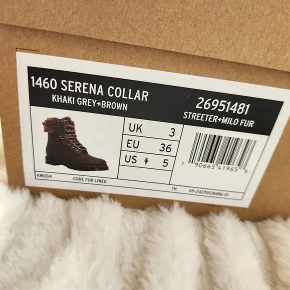 New NIB Doc Martens Women's size 5 Brown 1460 Serena Collar Winter Boots Kids 3 - Picture 4 of 7